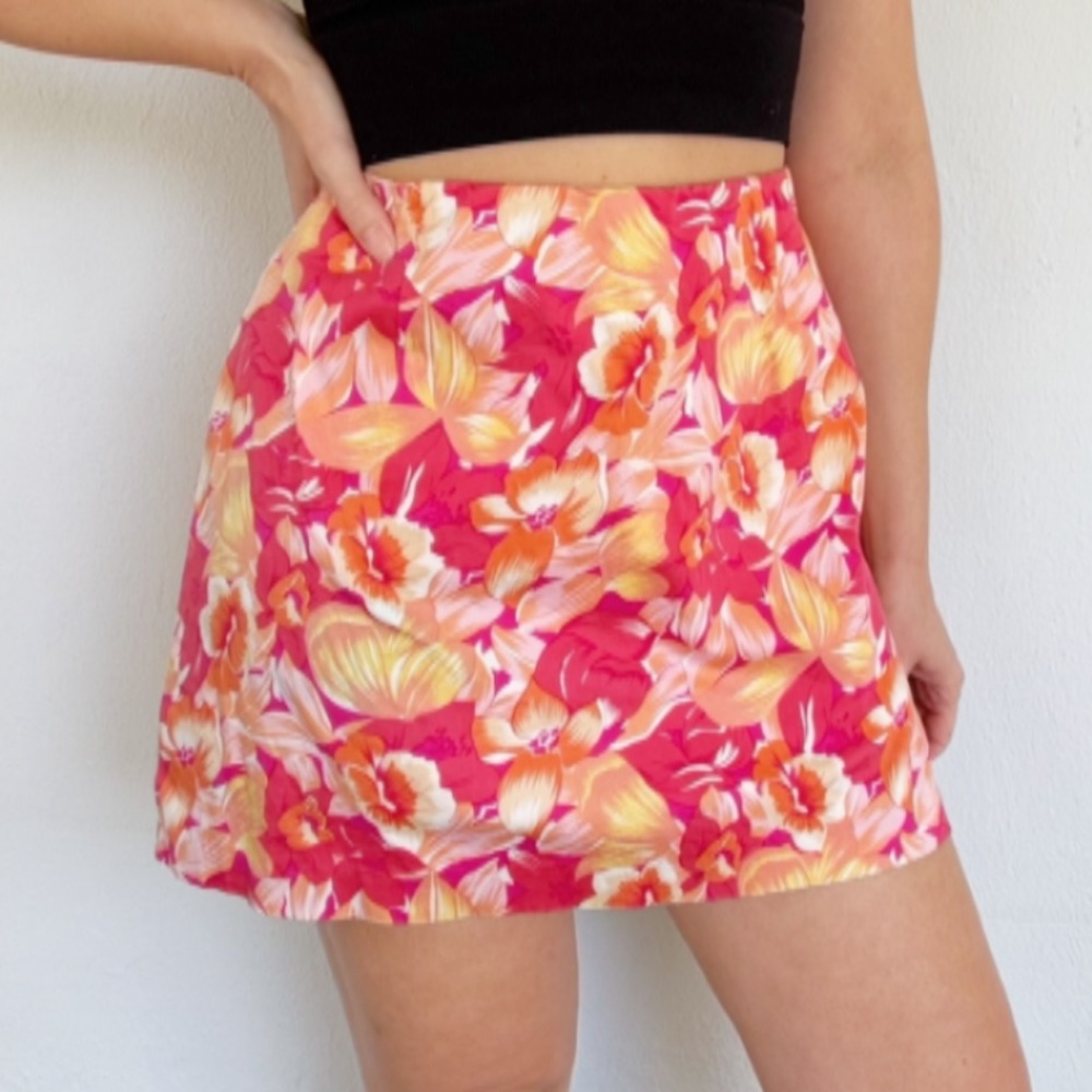 Vintage Island Republic pink orange tropical cotton skort mini skirt size 10